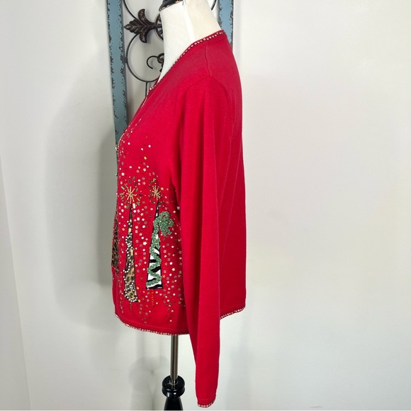 The Collective Works of Berek 2 Vintage Red Christmas Tree Long Sleeve Cardigan - Picture 3 of 14